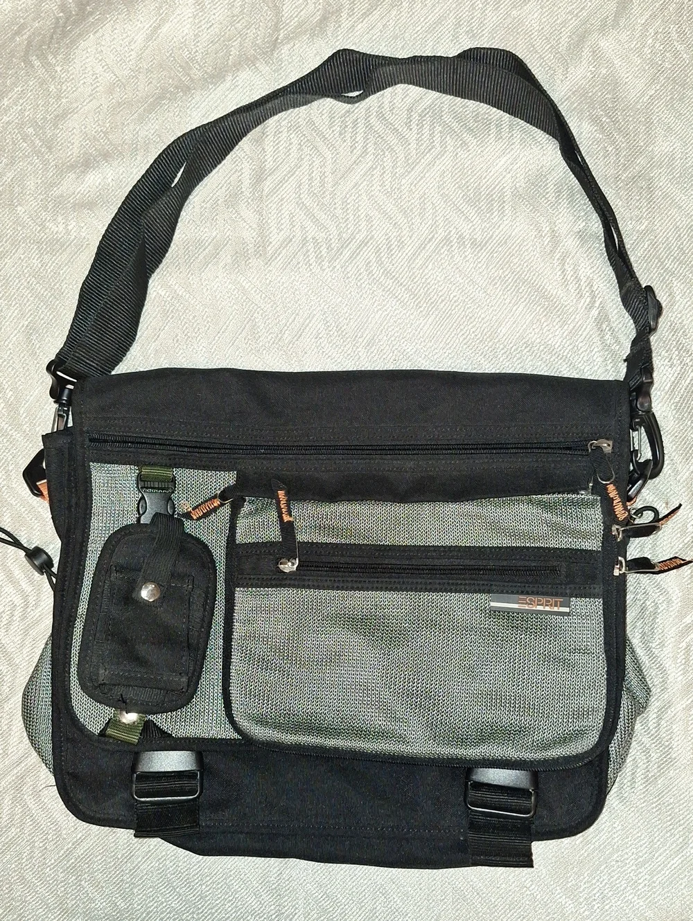 ESPIRIT Black and Gray Men's Messenger Bag with Utility Pouch